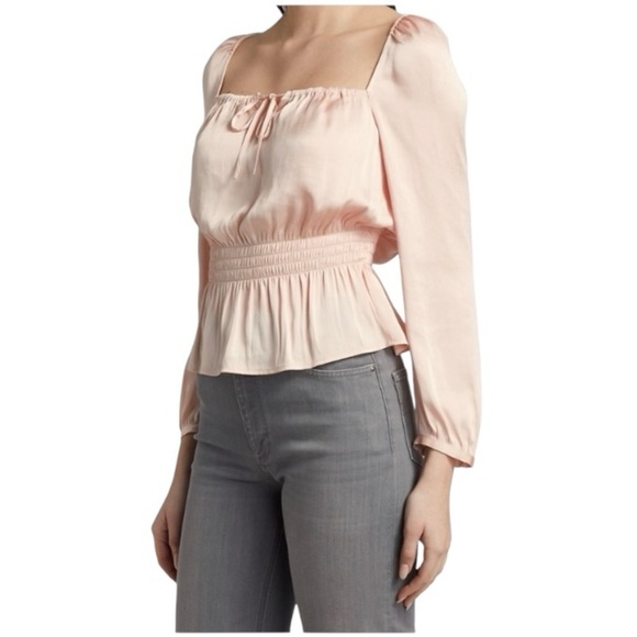 PAIGE | Odalynn Square-Neck Long-Sleeve Peplum Peasant Top Size L - Picture 2 of 13